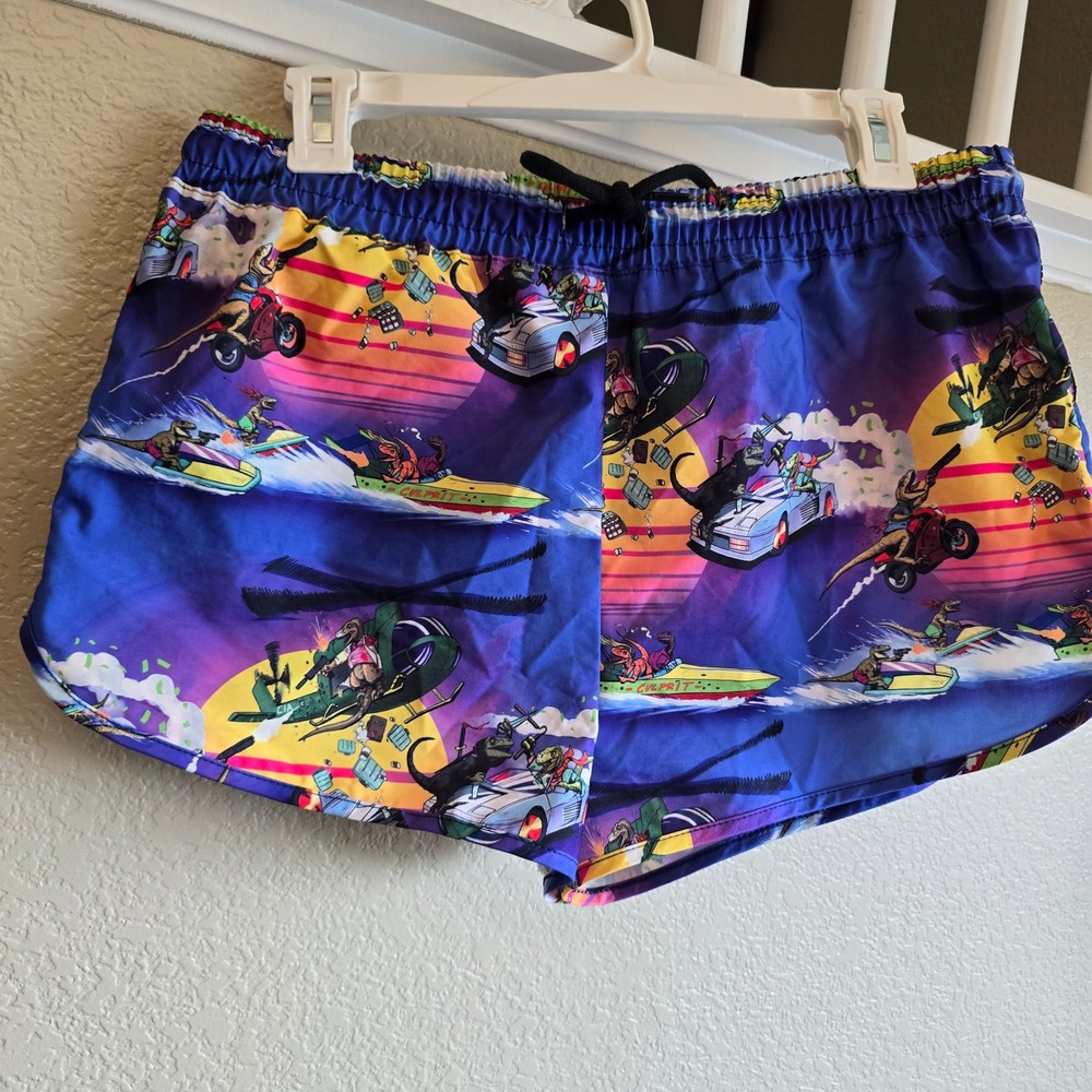 Culprit Womens Swim bottom Large Dino Heist Graphic Board Shorts